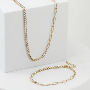 Gold Plated Tennis Chain with Zirconia Set